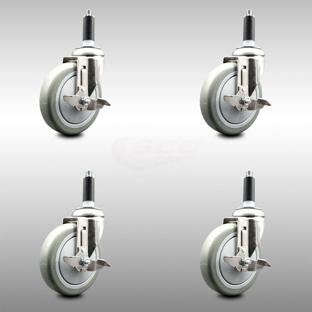 Service Caster 5 Inch 316SS Gray Poly Swivel 7/8 Inch Expanding Stem Caster Set Brake SCC SCC-SS316EX20S514-PPUB-TLB-78-4